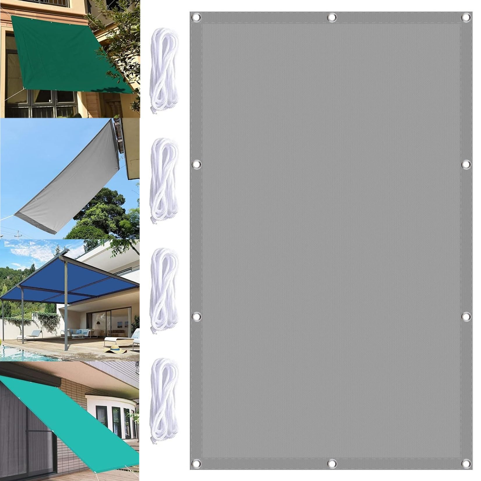 Voile d'ombrage rectangulaire 7x7m imperméable gris clair avec oeillets pour jardin