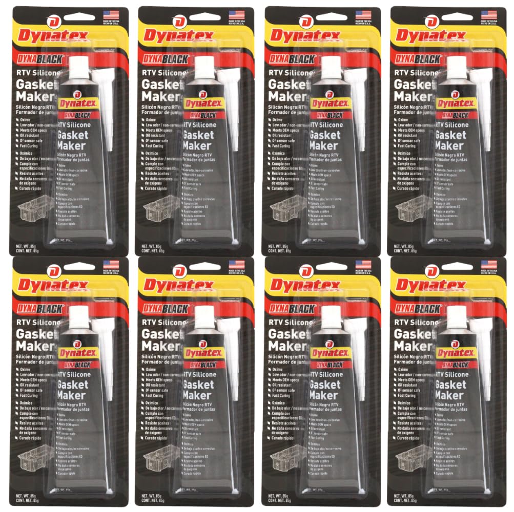 Dynatex DynaBlack RTV Silicone Gasket Maker 85g Tube - 500°F High Temperature, Sensor Safe, Low Odor, and Non-Corrosive Silicone Sealing Compound Made in the USA (8-Pack)