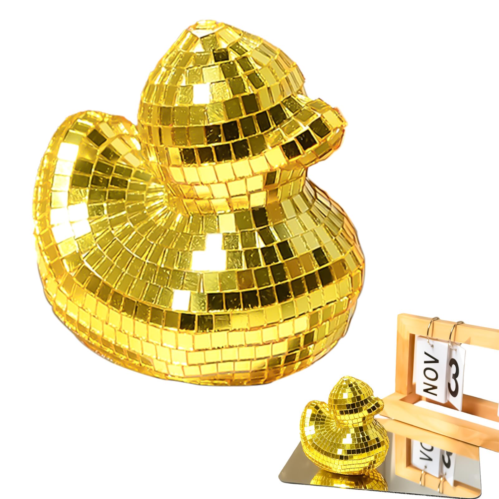 Charming Disco Mirror Duck, Shining Duck Shape Disco Ball Ornaments, Reflective Mirror Ball Duck Sculptures 70s 80s Themed Disco Party Decor Stage Props, Wedding, Music Festival Decoration (Gold)