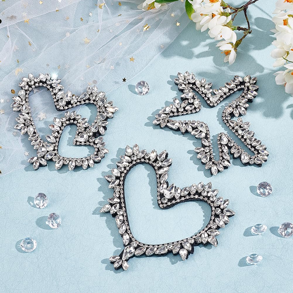 FINGERINSPIRE Lot De 4 Patchs Cœur Strass & Perles – Appliques Brodées à Coudre Pour Vêtements, Robes, DIY