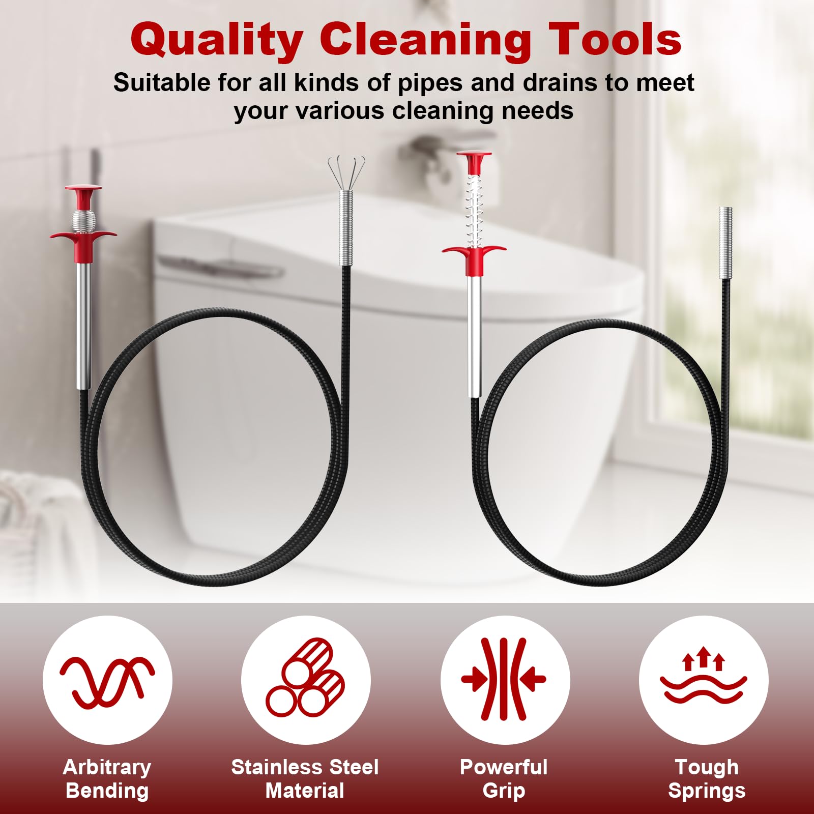 Kit Pinze Flessibili Per Sbloccare Scarichi - 2 Pezzi Da 90 Cm E 2 M Per Pulizia Tubi E Lavandini - Foto 7