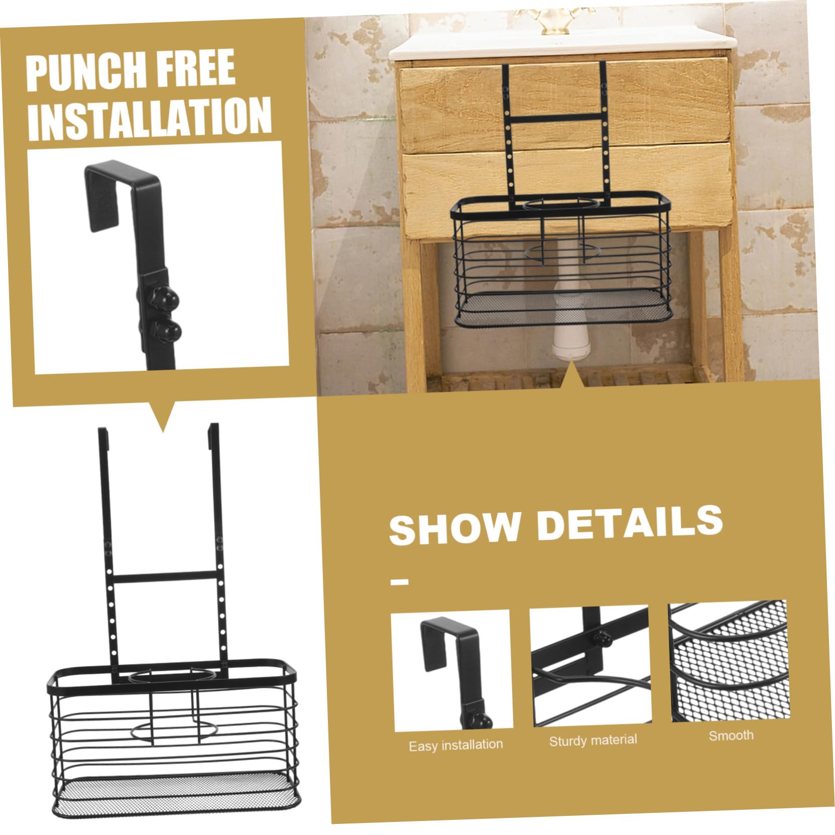 Verstellbarer Haartrocknerhalter aus Leichtem Metall Draht Platzsparend Robust für Badezimmer Türmontage Multifunktionaler Organizer für Föhn und Styling Schwarz
