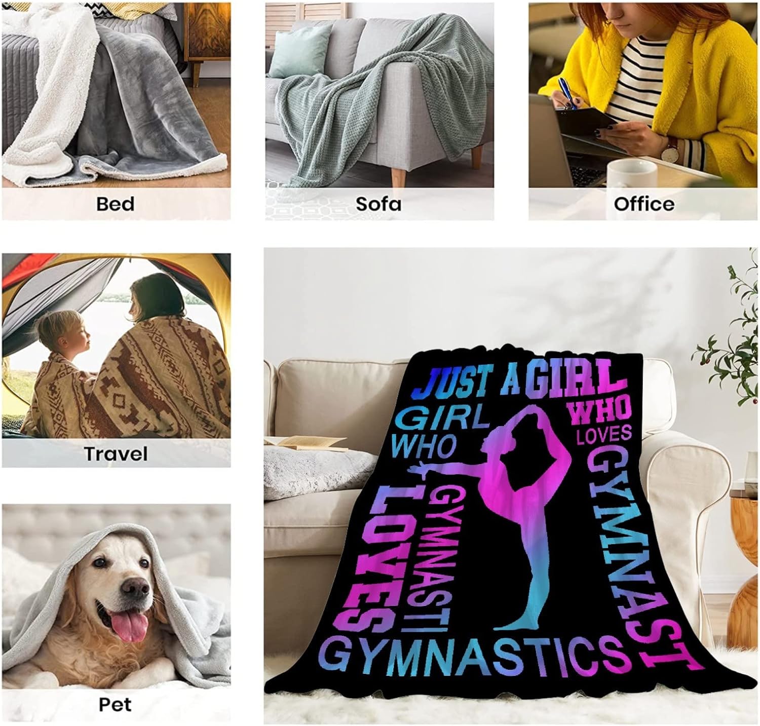 Gymnastics Gifts Blanket | Just A Girl Who Loves Gymnastics Throw Blanket | 50"x60" Gymnastic Gifts for Girls Teens | Ultra Soft Lightweight Blanket for Couch Bed Sofa | Sport Lover Gift