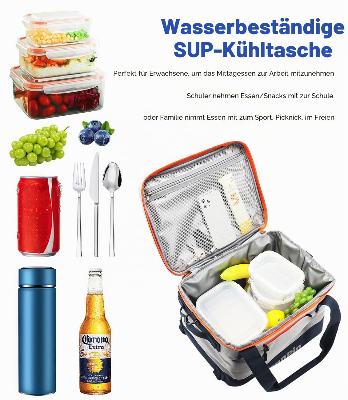 Sup Kühltasche Wasserdicht Premium Stand up Paddle Zubehör Auslaufsicher, Sup Board Tasche Ultraleicht Picknick Rucksack für Kajak,Camping, BBQ - w/Befestigungs, Clips & Flaschenöffner
