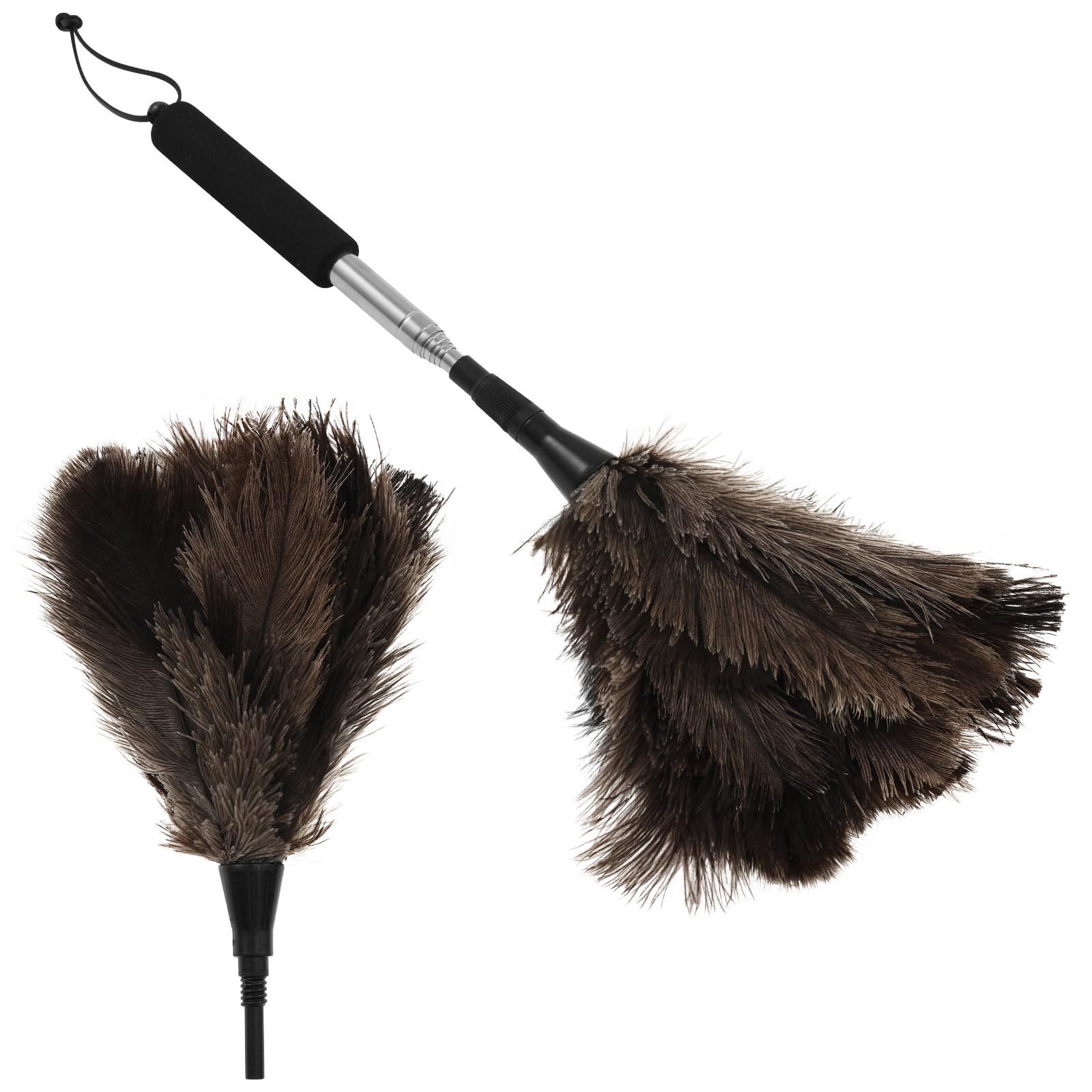 21 to 51 Inches Ostrich Feather Duster with Telescoping Handle, Fluffy Natural Genuine Feathers Ideal for Home Car Office Cleaning