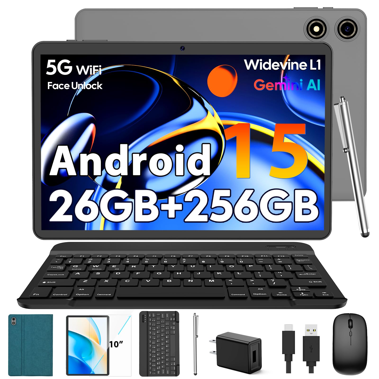 Amazon.com : 10 Inch Android 15 Tablet with Keyboard, 26GB RAM+