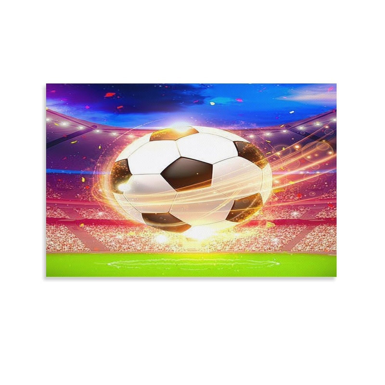 CPLVKWRQJ Soccer Ball Flash Individual Glowing Soccer Ball Lit Stadium Pitch Framed Canvas Art - Office Wall Decor Multi-Purpose Fade Resistant Statement Piece 20x30inch(50x75cm)