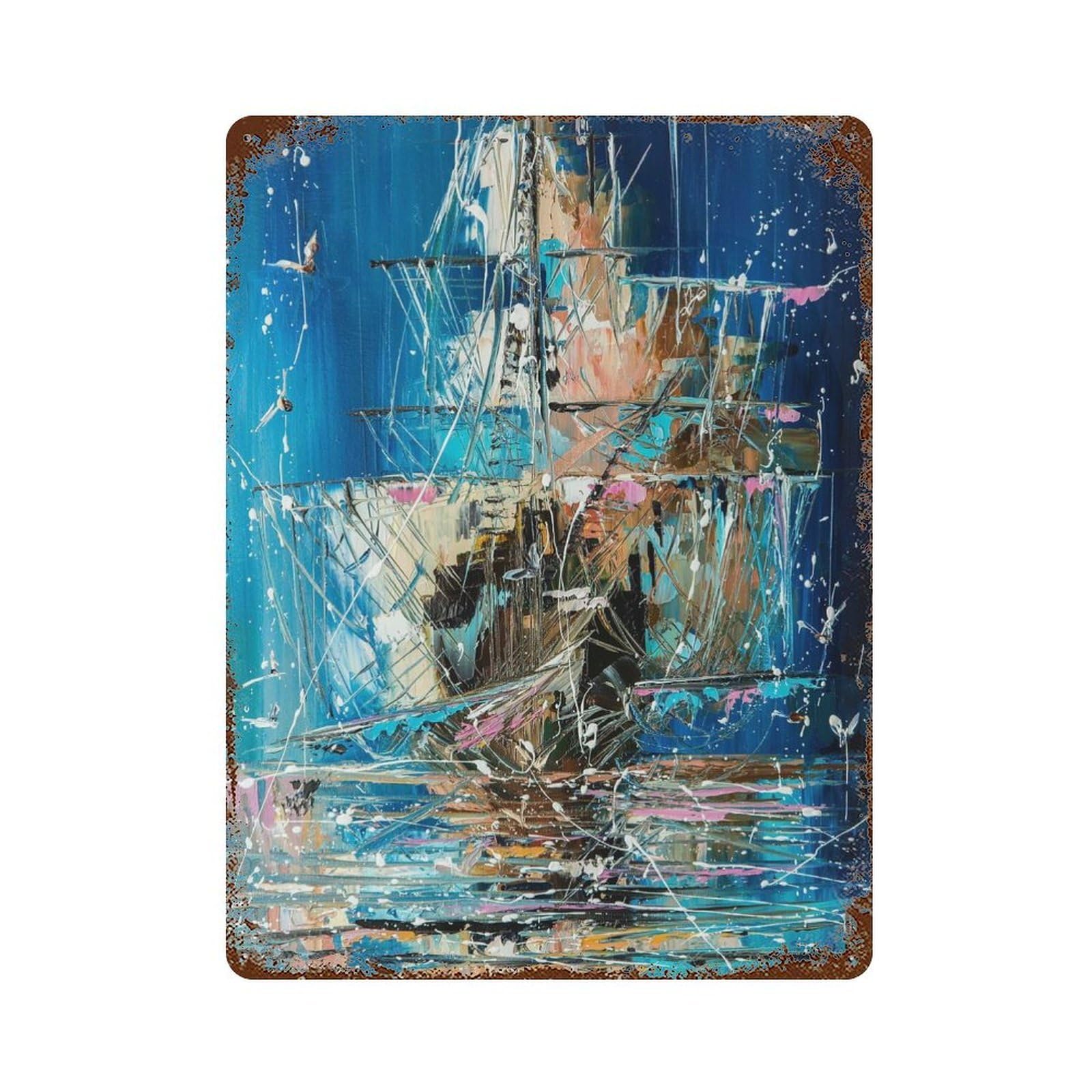 Ghost Ship Aged Metal Wall Plaque 15.7"x11.8", for Office, Studio And Wall Decor, Novelty Wall Decor