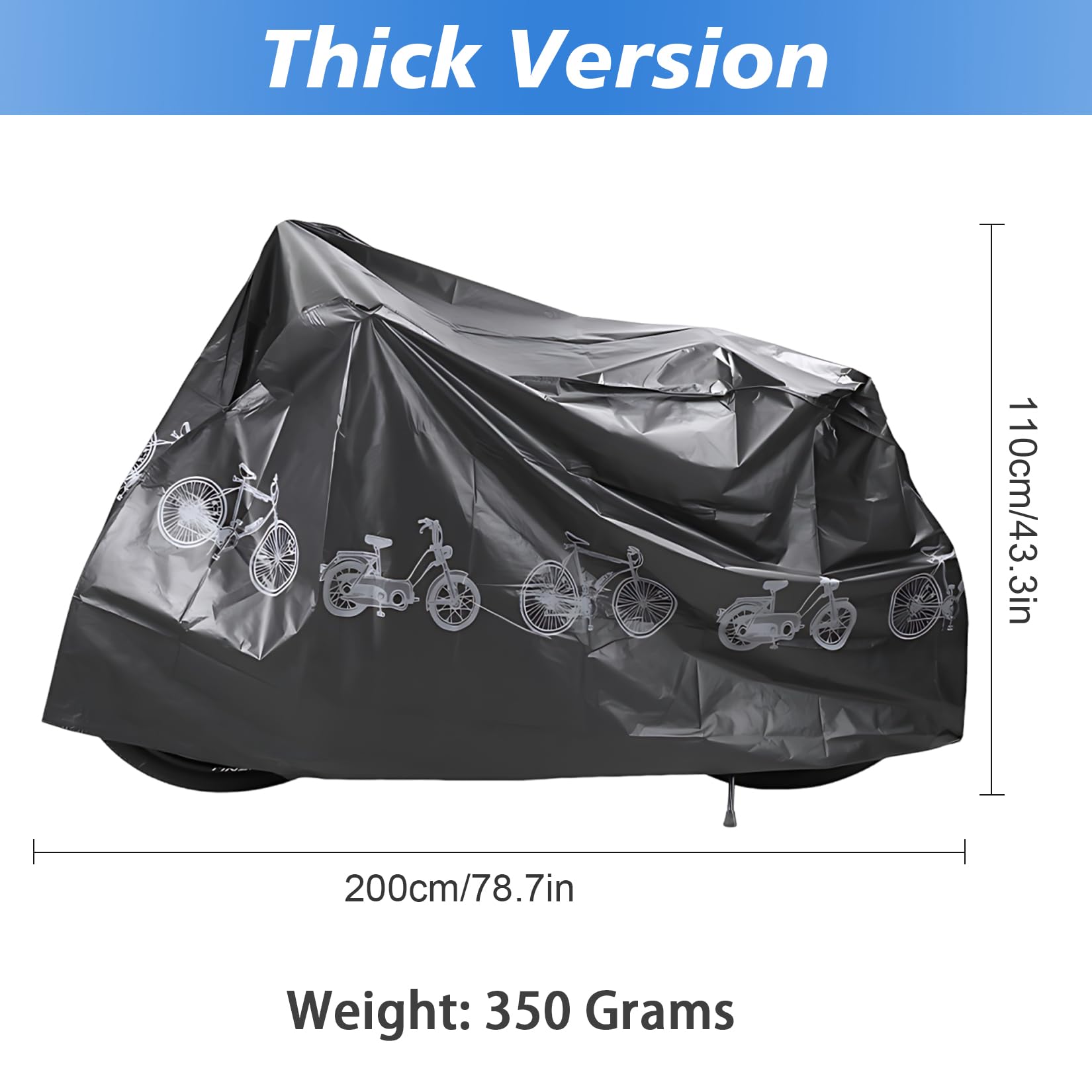 Housse Vélo Extérieur Protection Noire - Couverture Bicyclette 200x100cm Résistante à L'Eau Pour Vélo Route, Électrique, VTT