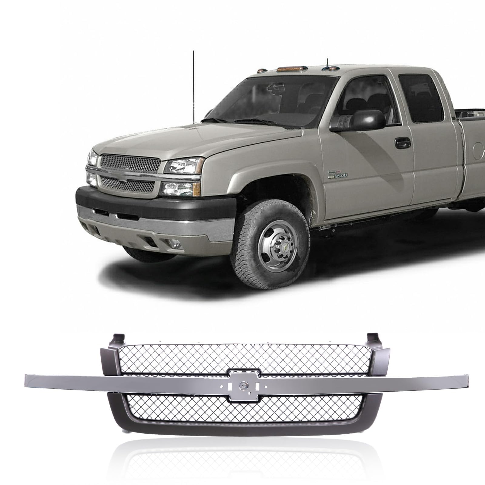 Perfit Liner Front Grille Grill Bright Texture Dark Gray with Chrome Molding Compatible with 2003-2006 Chevy Silverado 1500 2500 3500 HD, 2007 Only Classic Fits GM1200474 88968933