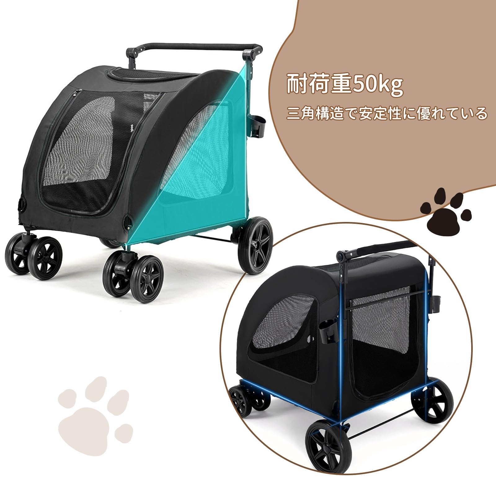 Amazon.co.jp: OXSITO ペットカート 大型・中型犬対応 介護/多頭飼い 