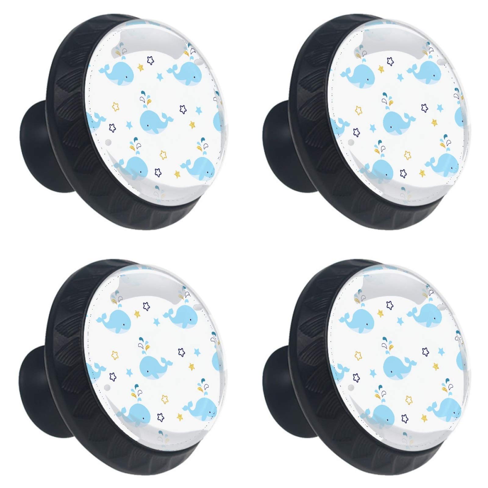 Bouton de meuble rond en verre blanc d'architecte 30 mm étoile baleine (Lot de 4)
