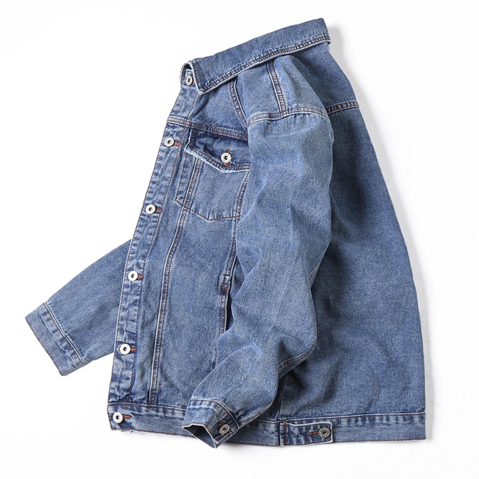 ZXCL Men's Denim Jacket Plus Size 5XL 6XL 7XL Light Blue Denim