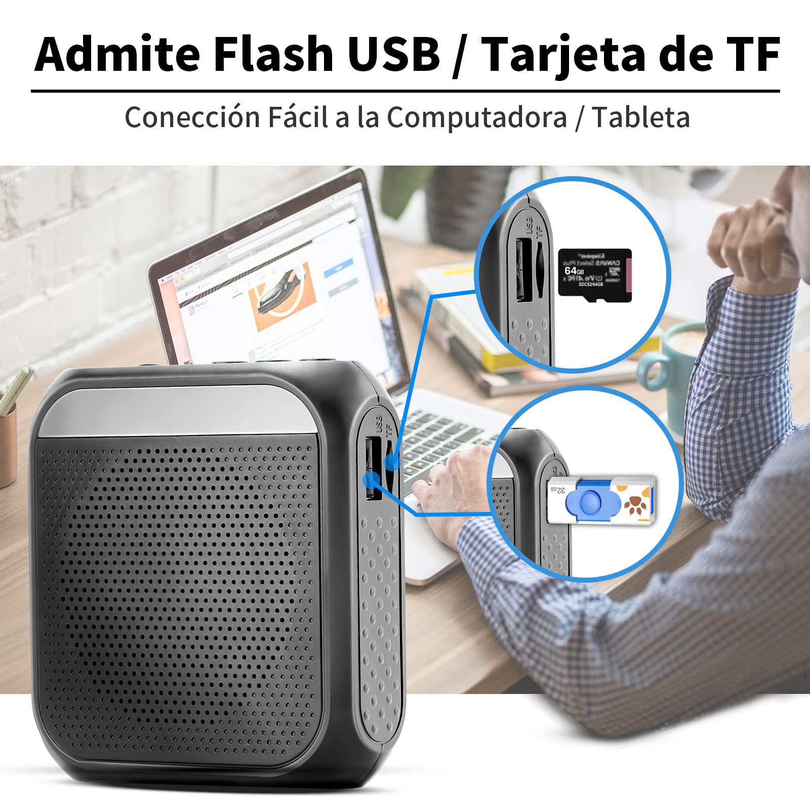 Altavoz con Microfono Inalambrico Diadema 2200mAh Batería Recargable Amplificador de Voz Inalambrico Para Profesores o Guías Turísticos, Altavoz Portatil con Microfono, Auriculares y Cintura