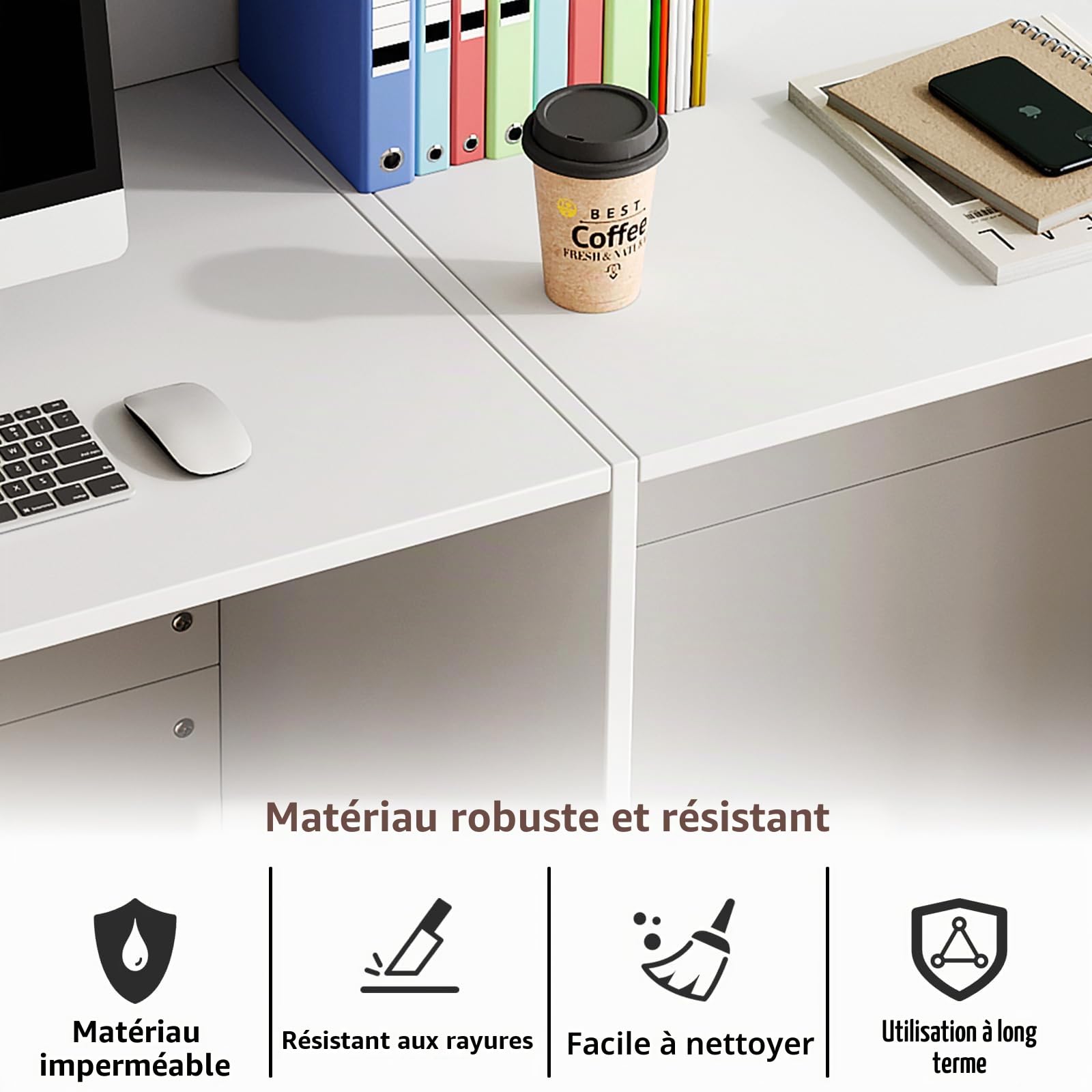 Comptoir de réception blanc 133 x 45 x 100 cm, comptoir de réception, comptoir de réception avec grande surface de travail, comptoir de réception, comptoir de caisse, table de réception, simplicité