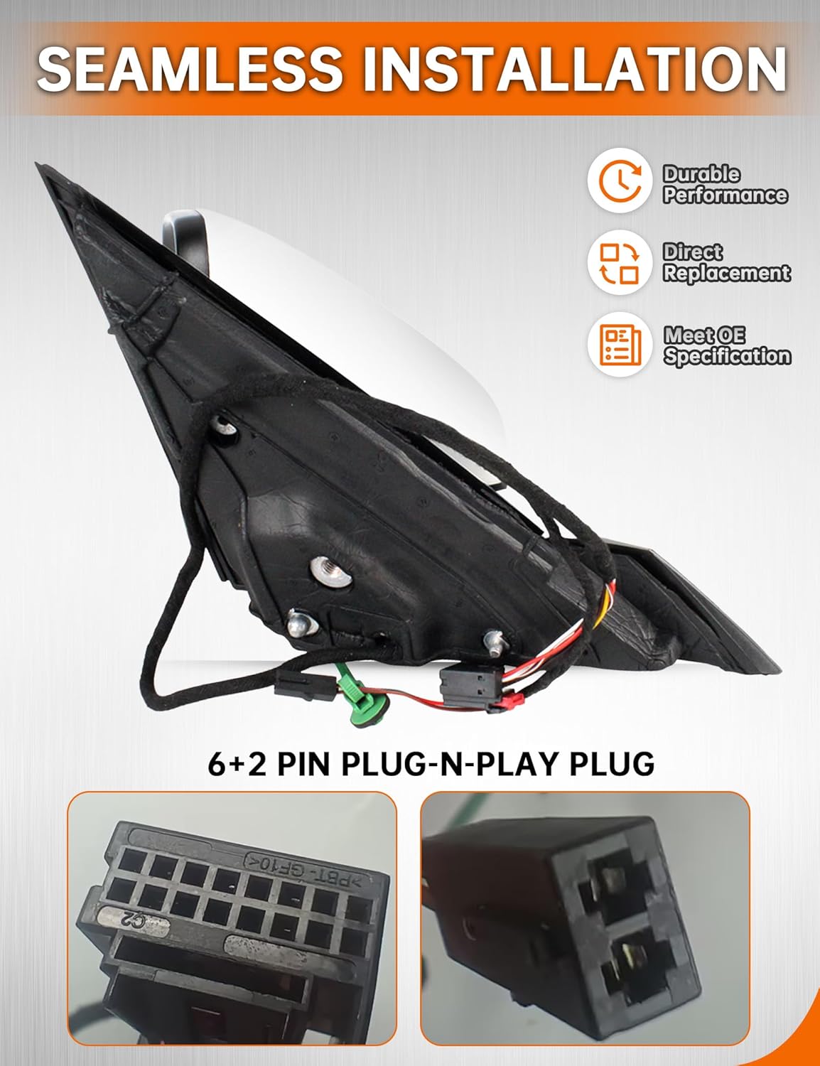 Left Driver Side Mirror Fit for 2018 2019 2020 2021 2022 2023 2024 Volkswagen Atlas, Heated Side Mirror With blind spot Power Adjust Turn signal (White Painted, 6+2 Pins)