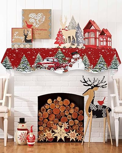 Daleng Bufanda de repisa de camión de Navidad con muñeco de nieve para chimenea de 70 x 17 pulgadas, bola de Navidad, copos de nieve, decoración