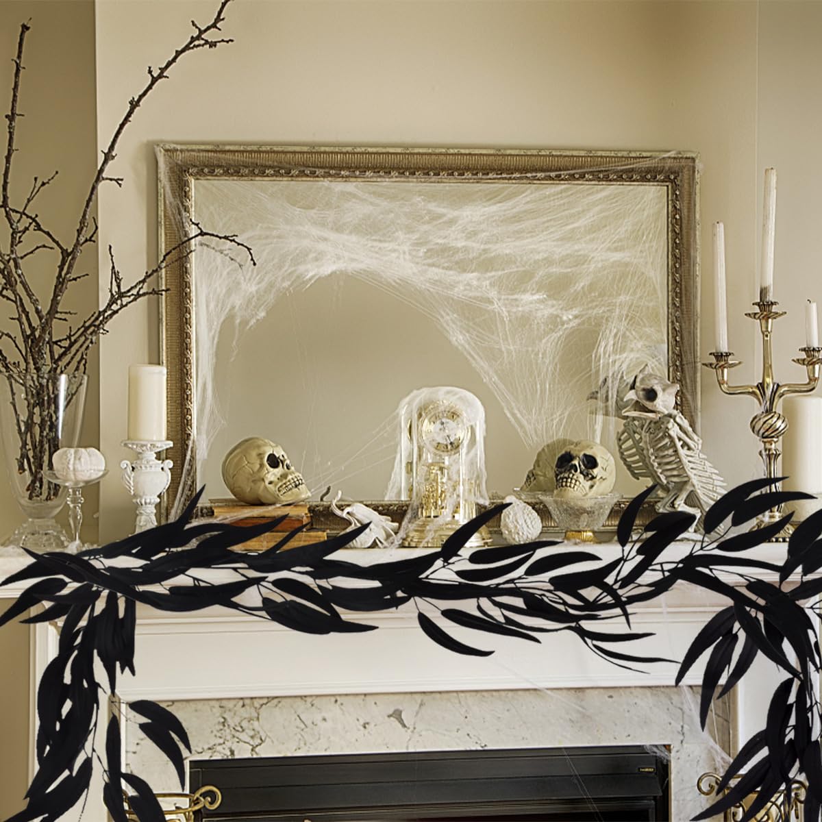 Pcscevcr Guirlande De Feuilles D'érable Artificielles à Suspendre, 1,8 M, Décoration D'Halloween Pour Mur, Porte, Cheminée (noir Rouge