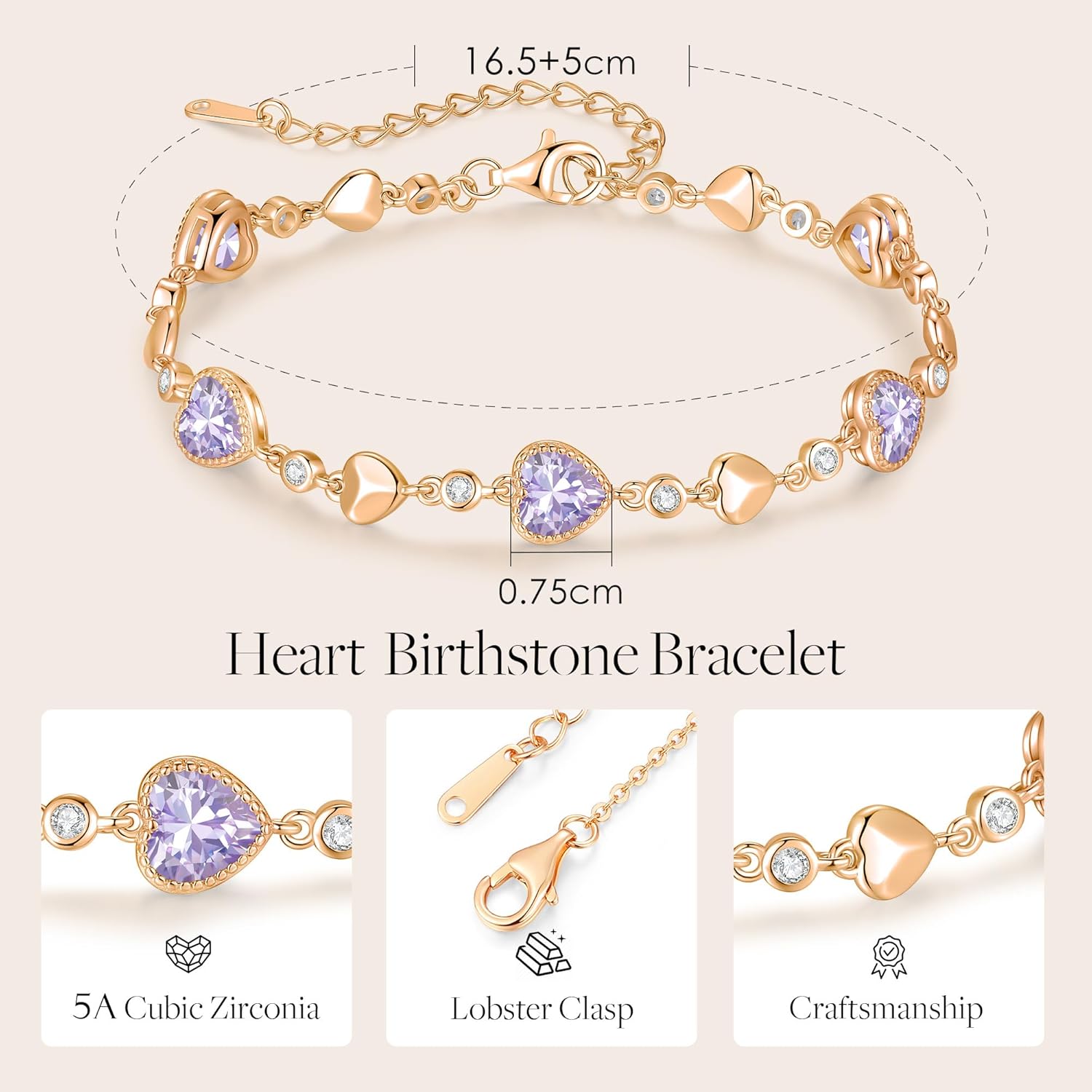 LOUISA SECRET Birthstone Bracelets for Women, 925 Sterling Silver or Brass Plated with Rose Gold Charm Link Bracelets Birthday Anniversary Christmas Gift for Women Wife Mom Girlfriend Lady - Image 5