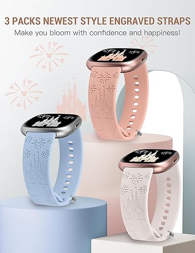 Miniatura 4 de Girovo Paquete de 3 bandas grabadas de dibujos animados compatibles con Fitbit Versa 4Fitbit Versa 3 bandasSenseSense 2 bandas para mujer, bonita