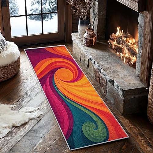 Miniatura 7 de Retro 70s Runner Rug 4x10, Vortex Textured Abstract Swirl Runners for Hallways Non-Slip, Retro 70s Hallway Decor Rug for Bedroom Kitchen Entryway,