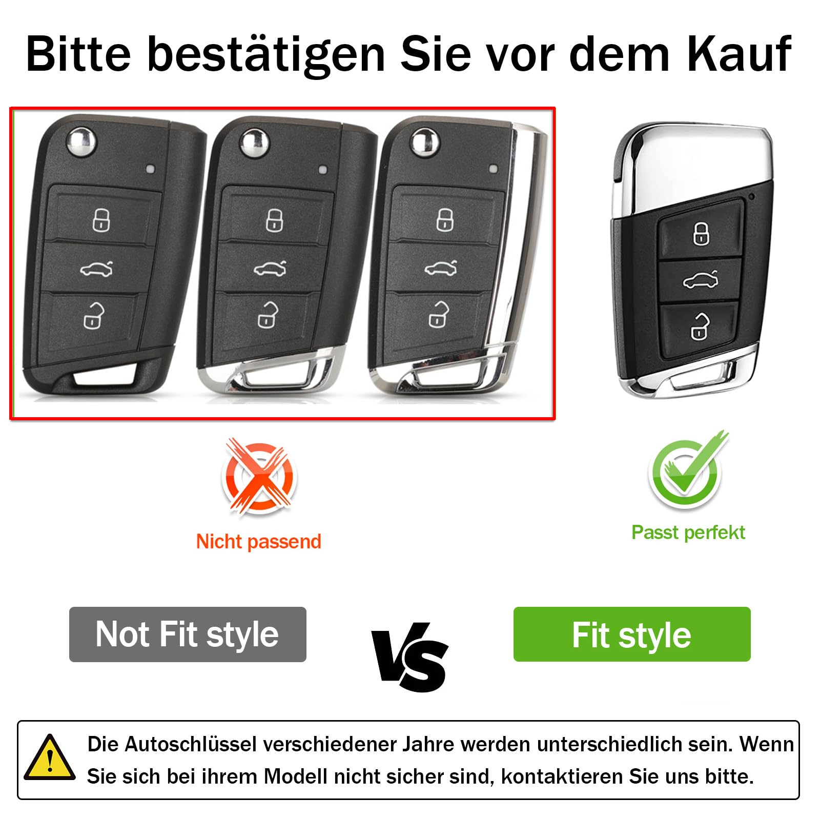 OATSBASF Etui na kluczyki samochodowe kompatybilne z VW Passat B8, VW, etui na klucze, etui na klucze, do VW Passat, Seat, CC, Golf 7, Tiguan, MK2, Jetta, Skoda z 3 przyciskami (czerwone)
