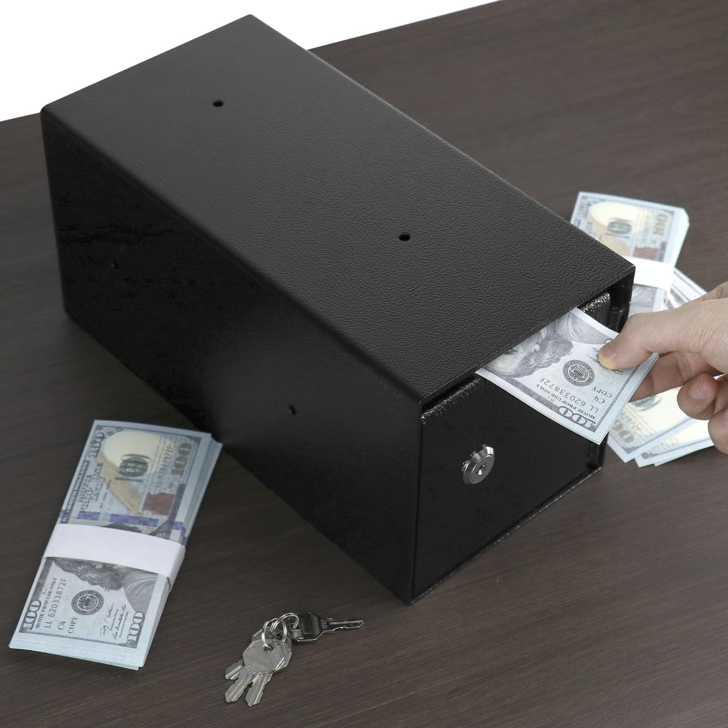QWORK Caja fuerte resistente con 2 llaves, diseño de ranura unidireccional antirrobo para almacenamiento seguro de efectivo, llaves y documentos, ideal para pequeñas empresas, minoristas, iglesias y