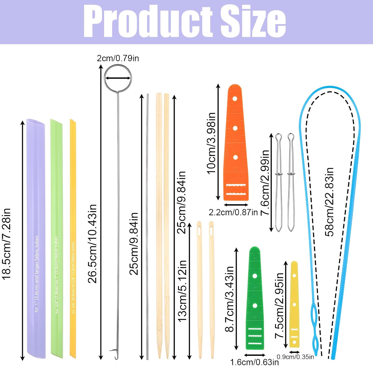 15pcs Quick Turn Fabric Set, Multifunctional Fabric Tool for Sewing Threading Crafting & DIY Projects, Tube Loop Turner Sewing Kit Accessories with Stainless Steel Rods & Elastic Needle Threaders