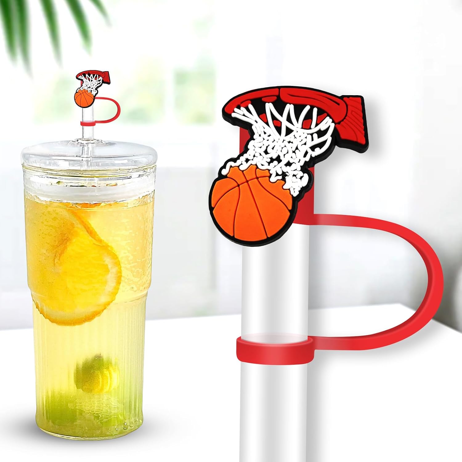 8Pcs Basketball Straw Toppers for Tumbler, 10mm Straw Cover Caps Compatible with 30&40 Oz Tumbler with Handle, Drinking Straw Covers Cap for Tumbles Cups Accessories (Basketball) image 3