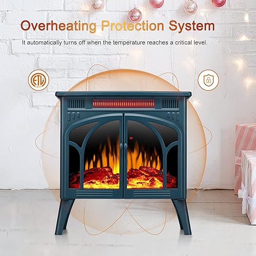 Miniatura 5 de Calentador eléctrico para estufa chimenea eléctrica calentador de chimenea con troncos 3D y llama realista 1500 W Geepgreen