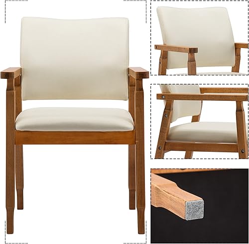 Miniatura 3 de thksbought Juego de 2 sillas de comedor modernas de nogal de mediados de siglo, brazo de madera, tela beige, cocina, cafetería, sala de estar,