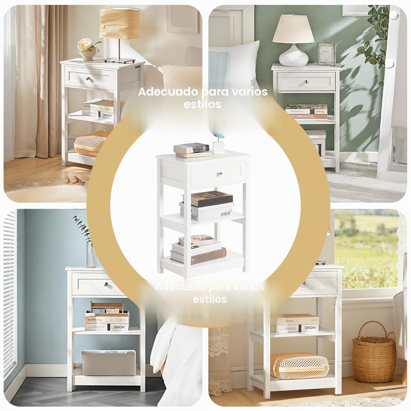 SoBuy Mesita de Noche con 1 Cajón & 2 Estantes, Mesa Auxiliar Moderna, Blanca, L45 x P30 x A68cm, FBT46-W