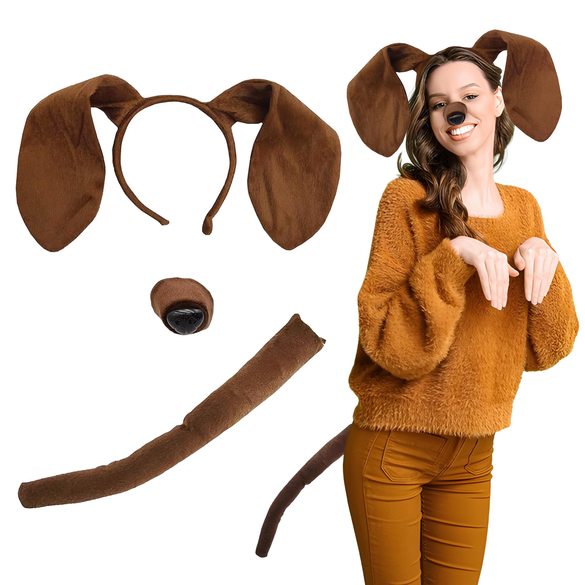 Unisex-Adult Puppy Floppy Dog Ears Headband, Nose and Tail Set, Accessory Kit for Costume Events & Party