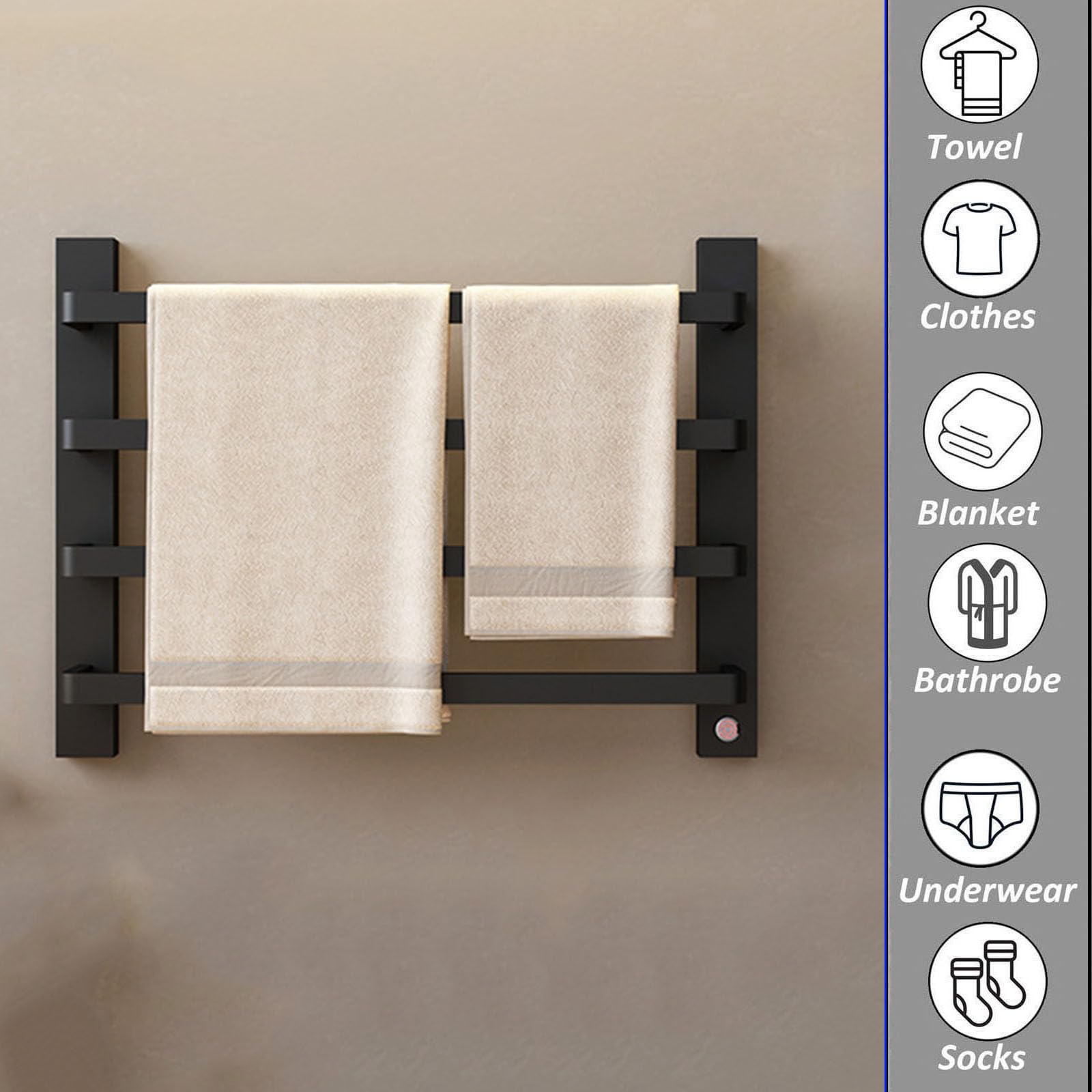 Termosifoni Basso Consumo Termoarredo Bagno,Termoarredo Scaldasalviette Elettrico Bagno in Acciaio Inox,Radiatore per Bagno Parete,Nero,Hard Wired