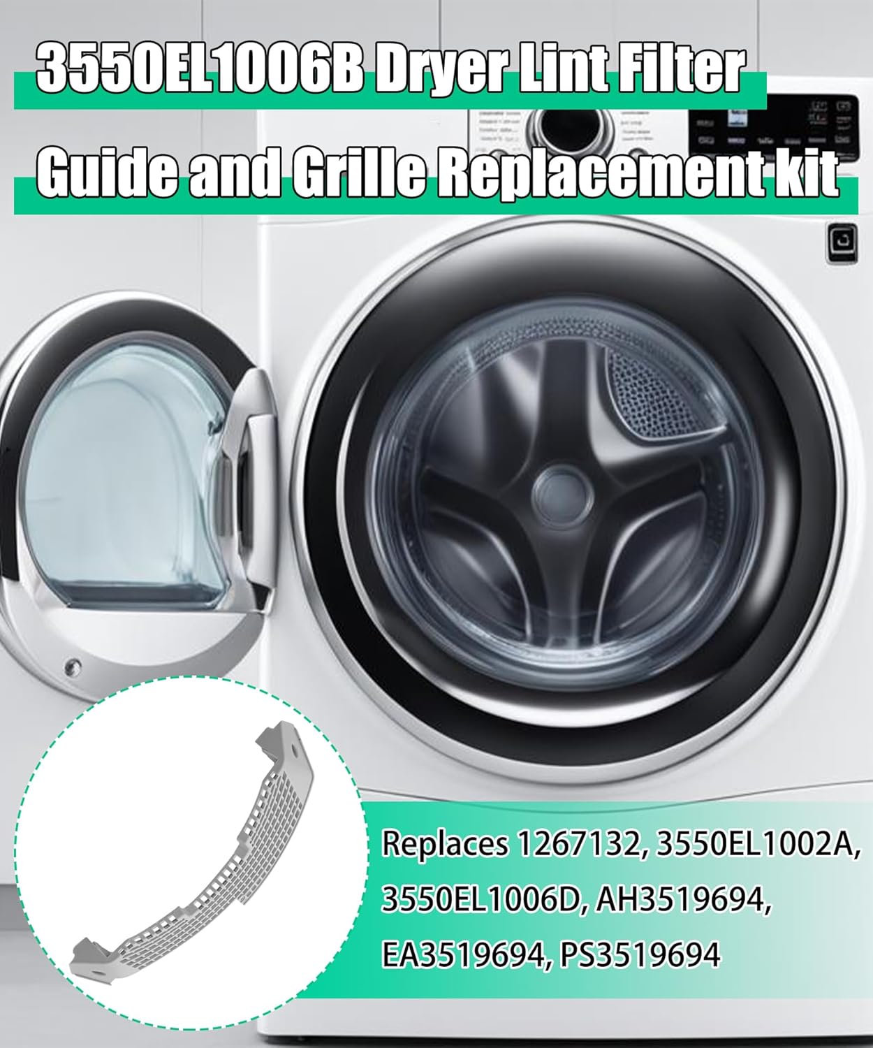 3550EL1006B Dryer Lint Filter Guide And Grille Replacement Kit Fits For LG Dryer,Replaces 1267132,3550EL1002A,3550EL1006D,AH3519694,EA3519694,PS3519694 And More