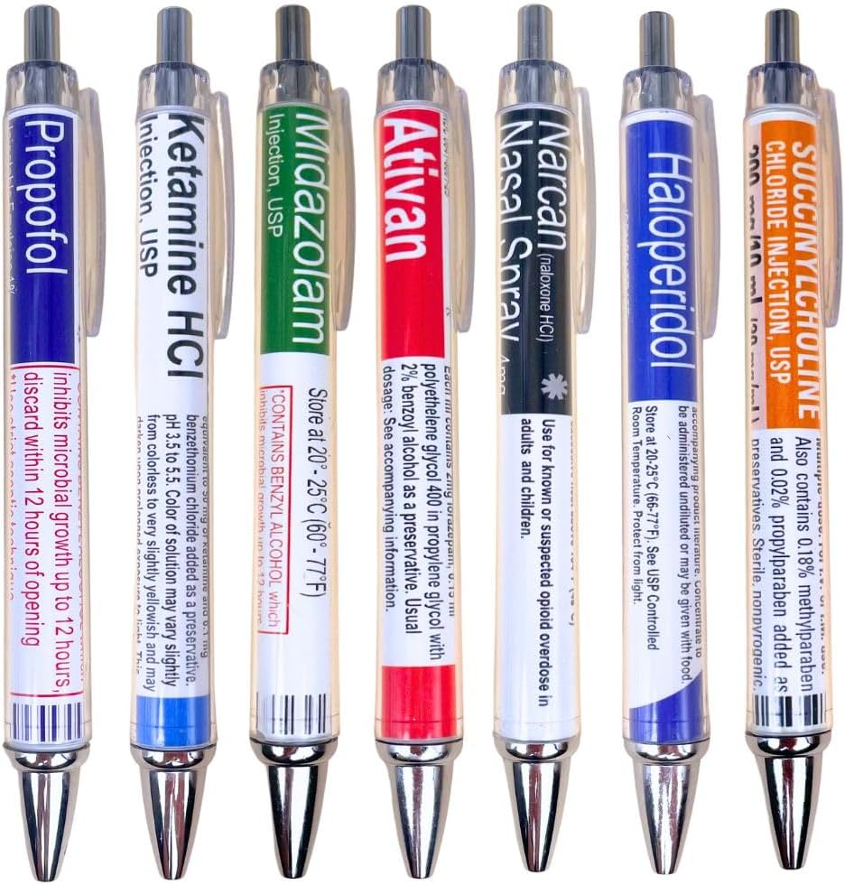 YJ PREMIUMS 7 PC Nurse Pens for Nurses | Cute Funny Pharmacy Drug Nursing Pens Gifts for Nurse Medical Assistant Pharmacist School Student Hospital Doctor Dr Office Supplies Accessories Bulk