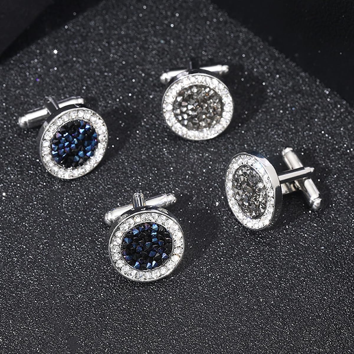 Round Crystal Gemstone Cufflinks for Men Women Classic Men's Cufflink Jewelry Set for Business Wedding Party Formal Events Daily Tuxedo Dress Shirt Accessories