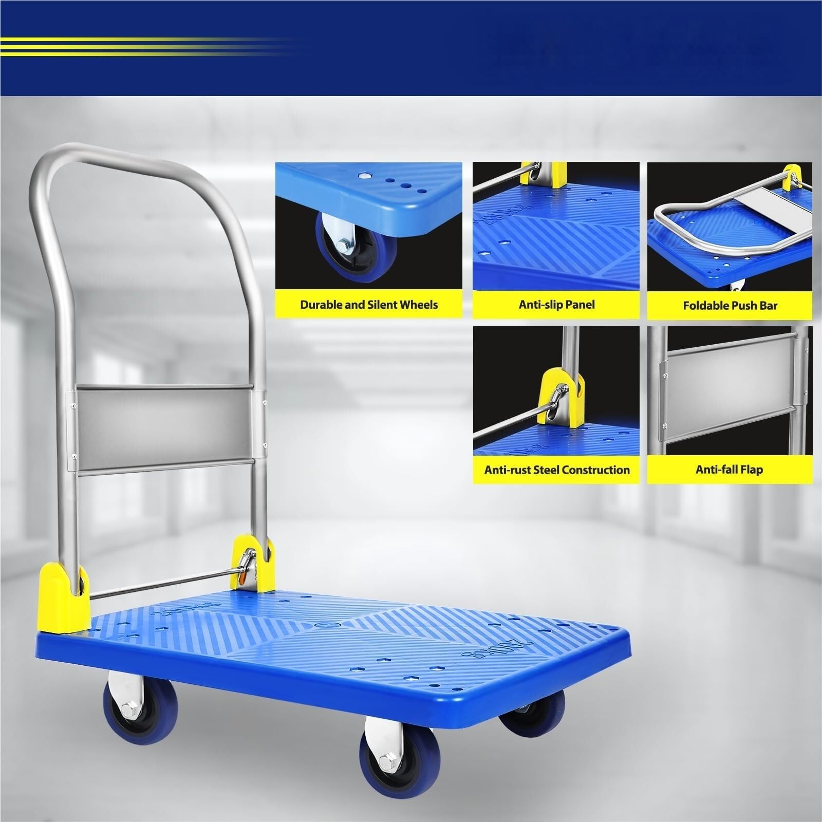 Carrello Mano Carrello Pieghevole for Impieghi Gravosi con Ruote E Maniglia, Salvaspazio Piattaforma Trasporto