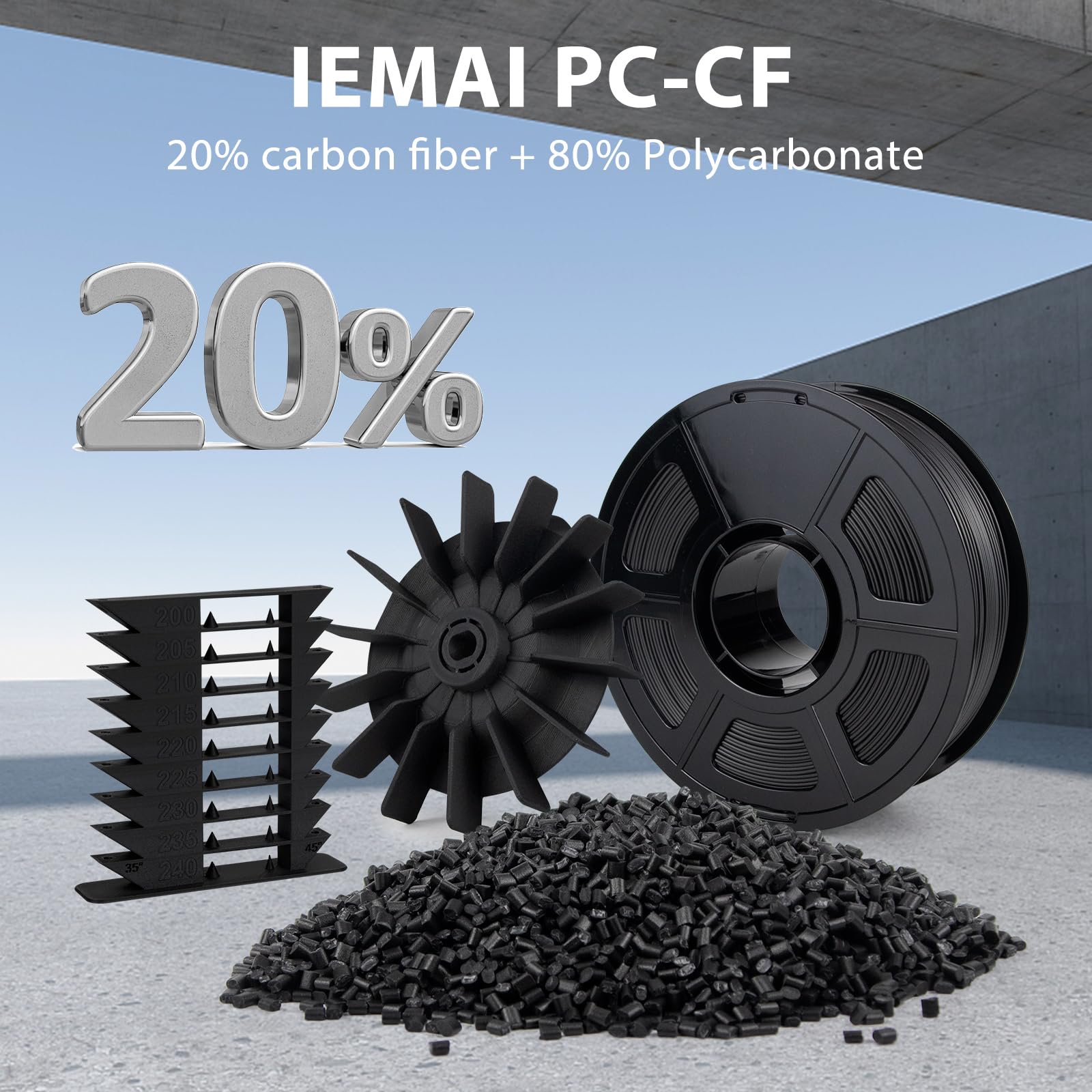 IEMAI Policarbonato Fibra Carbonio Filamento 1.75mm 1KG, PC CF Filamento per Stampante 3D, Precisione Dimensionale +/- 0.02mm