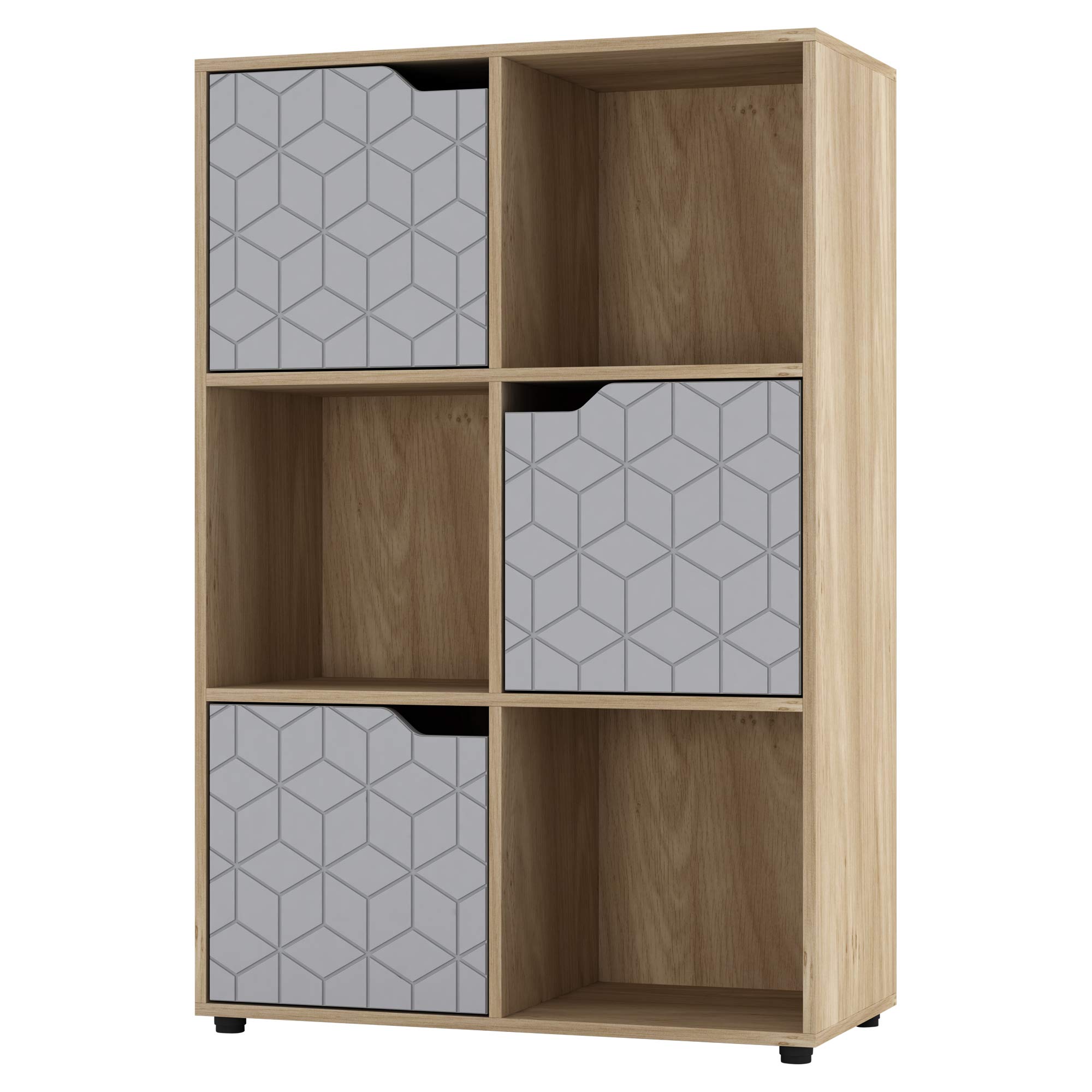 URBNLIVING Oak Wooden Cube Bookcase Geo Geometric Door Display Shelf Storage Shelving Cupboard… (Grey Door, 2x3 Cube (6 Cube))
