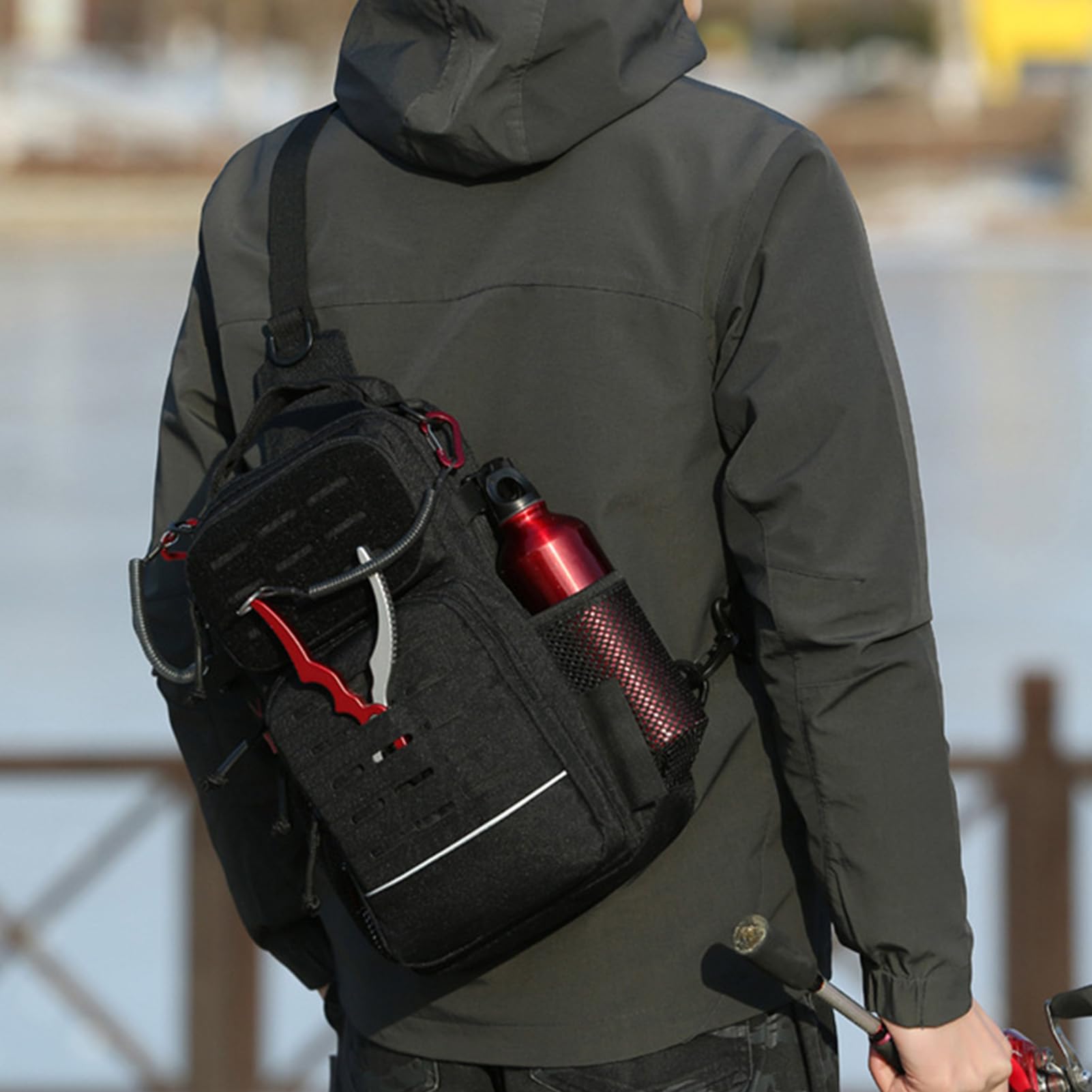 Mochila de Pesca con Mosca con Portabotellas y Equipo de Pesca | Mochila para Equipo de Pescar para Senderismo Camping Viajes Deporte Aire Libre Gimnasio al Aire Libre y