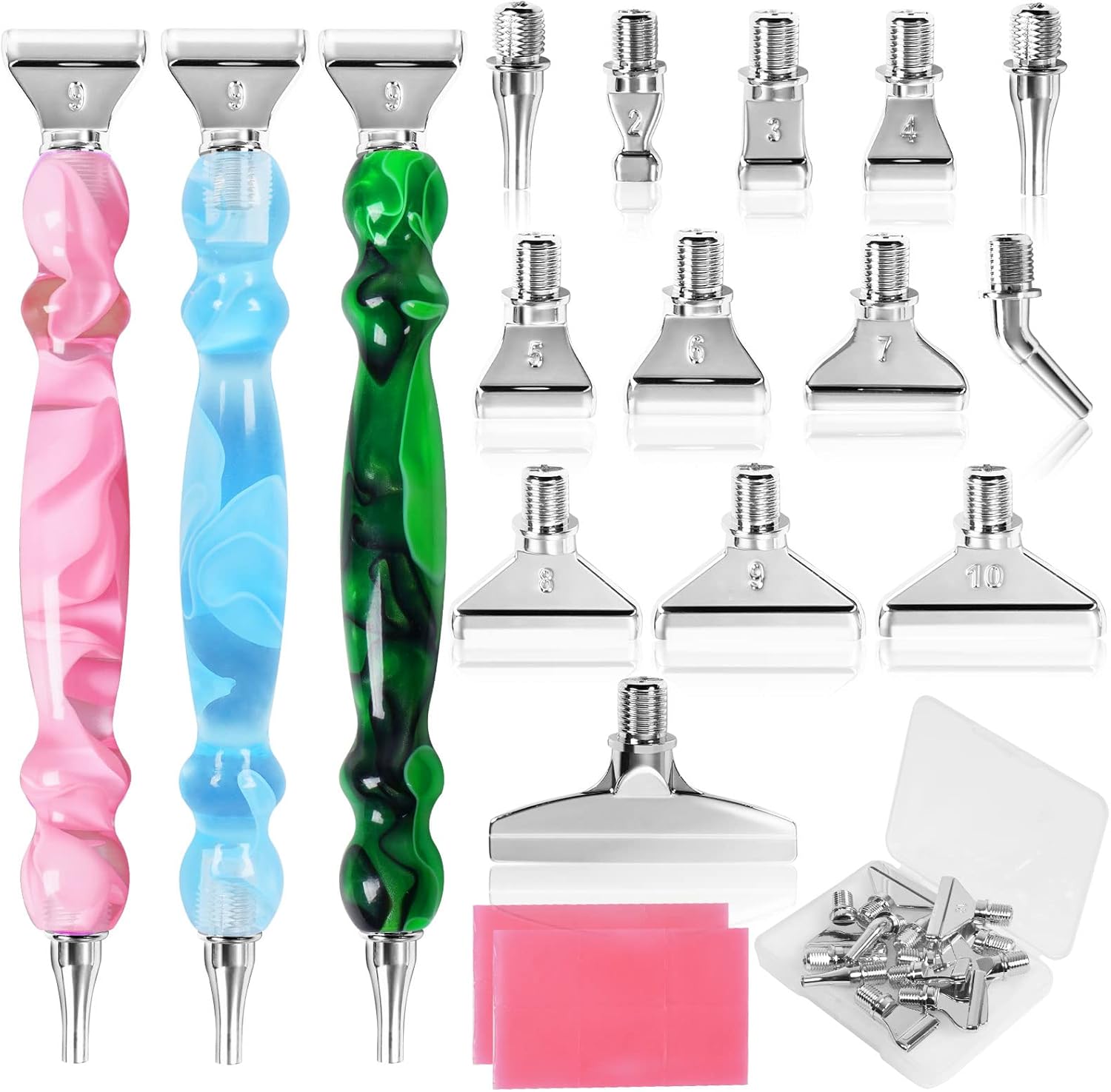 29pcs 5D Diamond Painting Pens Kit, 13 Metal Screw Thread Tips, 12 Painting Wax, 3 Resin Art Pens, Multi Placer Tips for DIY Crafts