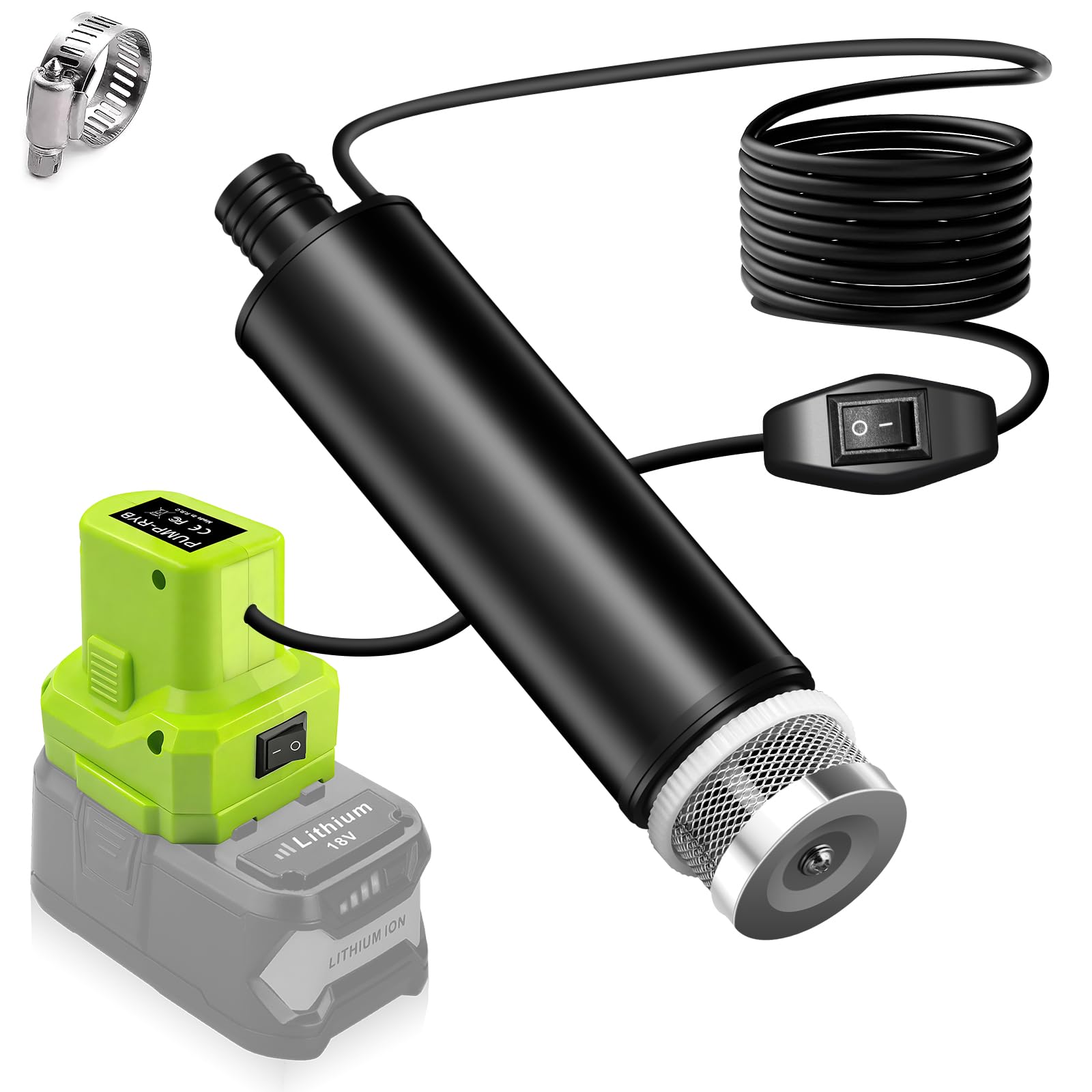 Portable Water Sump Pump for Ryobi 18V Li-ion Battery, 120W 12V Cordless Rain Barrel Water Transfer Pump, Electric Utility Pumps for Garden, Hot Tub, Tank, Pool, Ponds, Aquariums