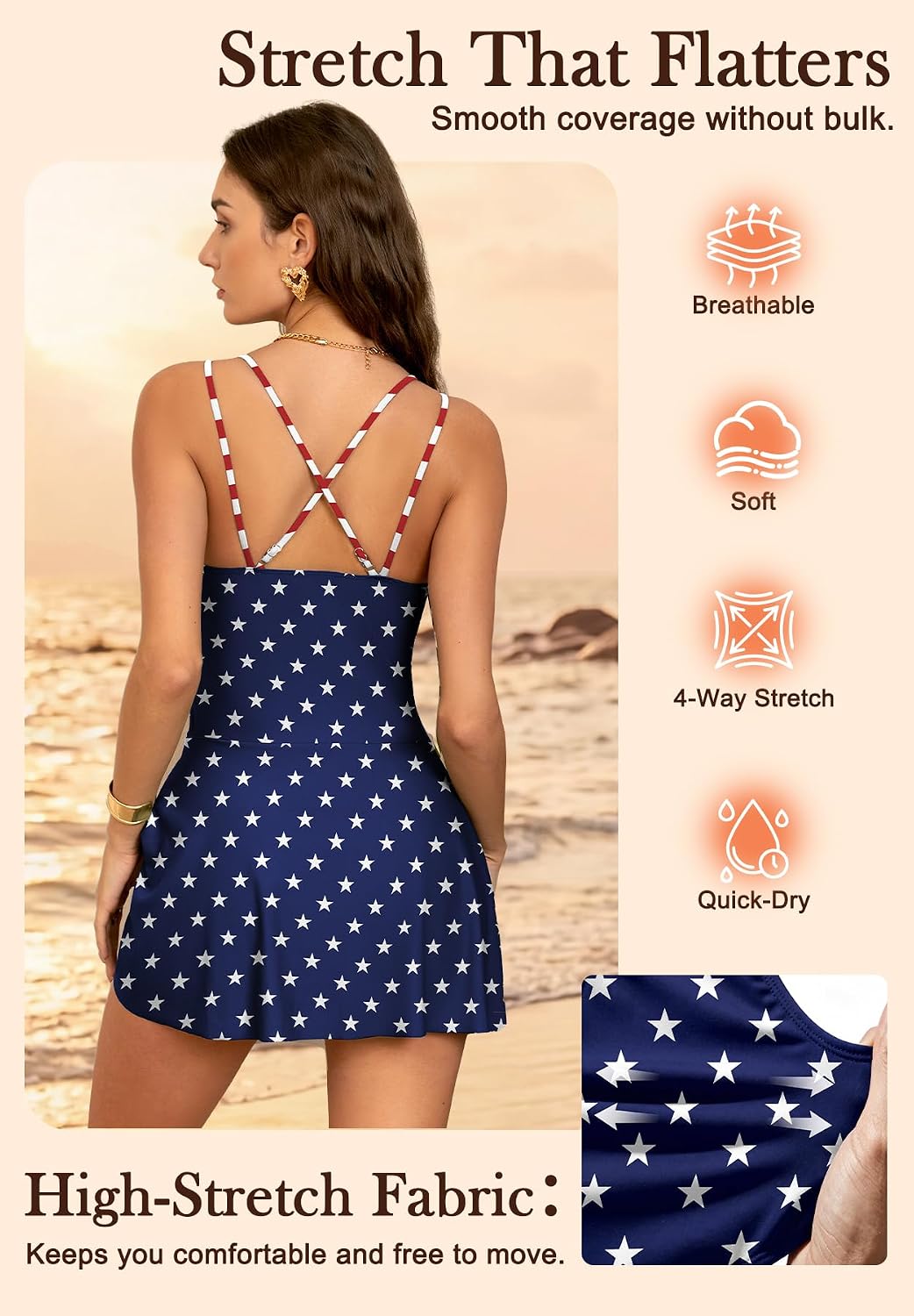 Zando Modest Women’s One Piece Swim Dress 2026, Tummy Control Swimsuit with Skirt, V Neck Swimwear with Built-in Shorts