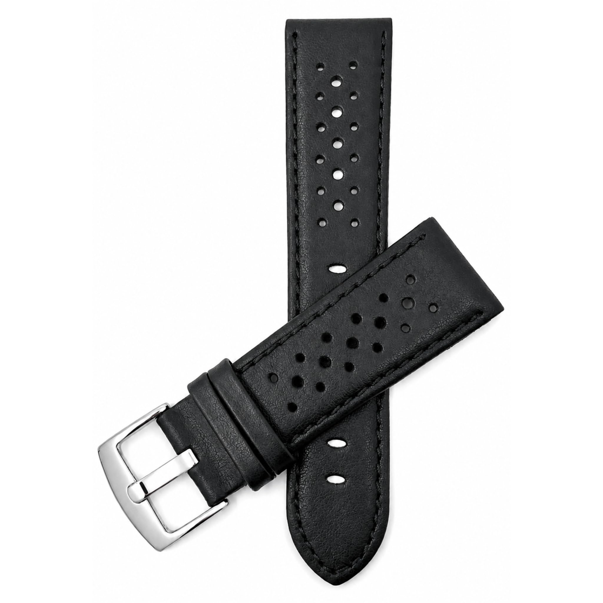 Mens Leather Rally Strap, Perforated Racing Watch Band, 18-24mm, Reg/XL