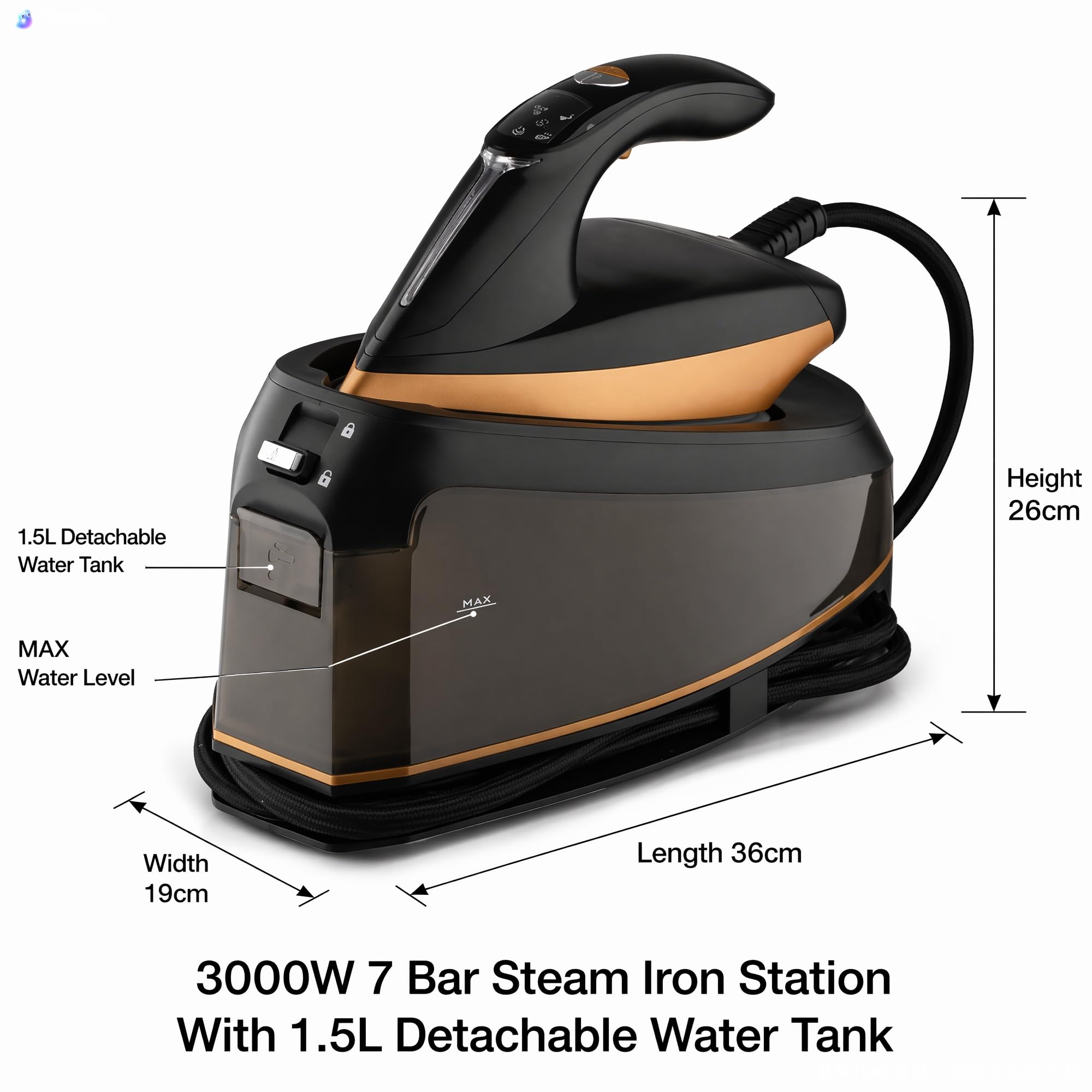 Żelazko parowe ciśnieniowe 2600 W, 1500 ml ręczna wisząca butelka, elektryczna parownica do ubrań do użytku domowego(Lakeblue)