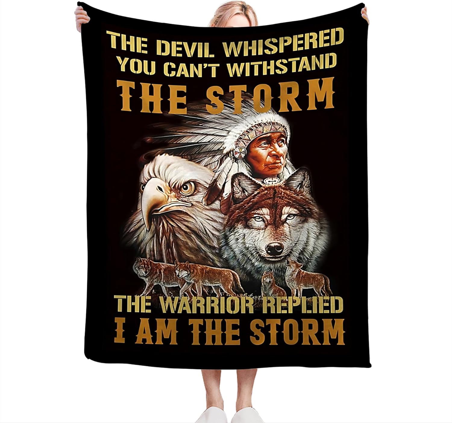 Native American Indian Wolf Eagle Throw Blanket for Men, Women, Kids - Soft, Warm, Cozy Fleece Blanket for Couch, Sofa, Bed - 50"x40" - Image 2