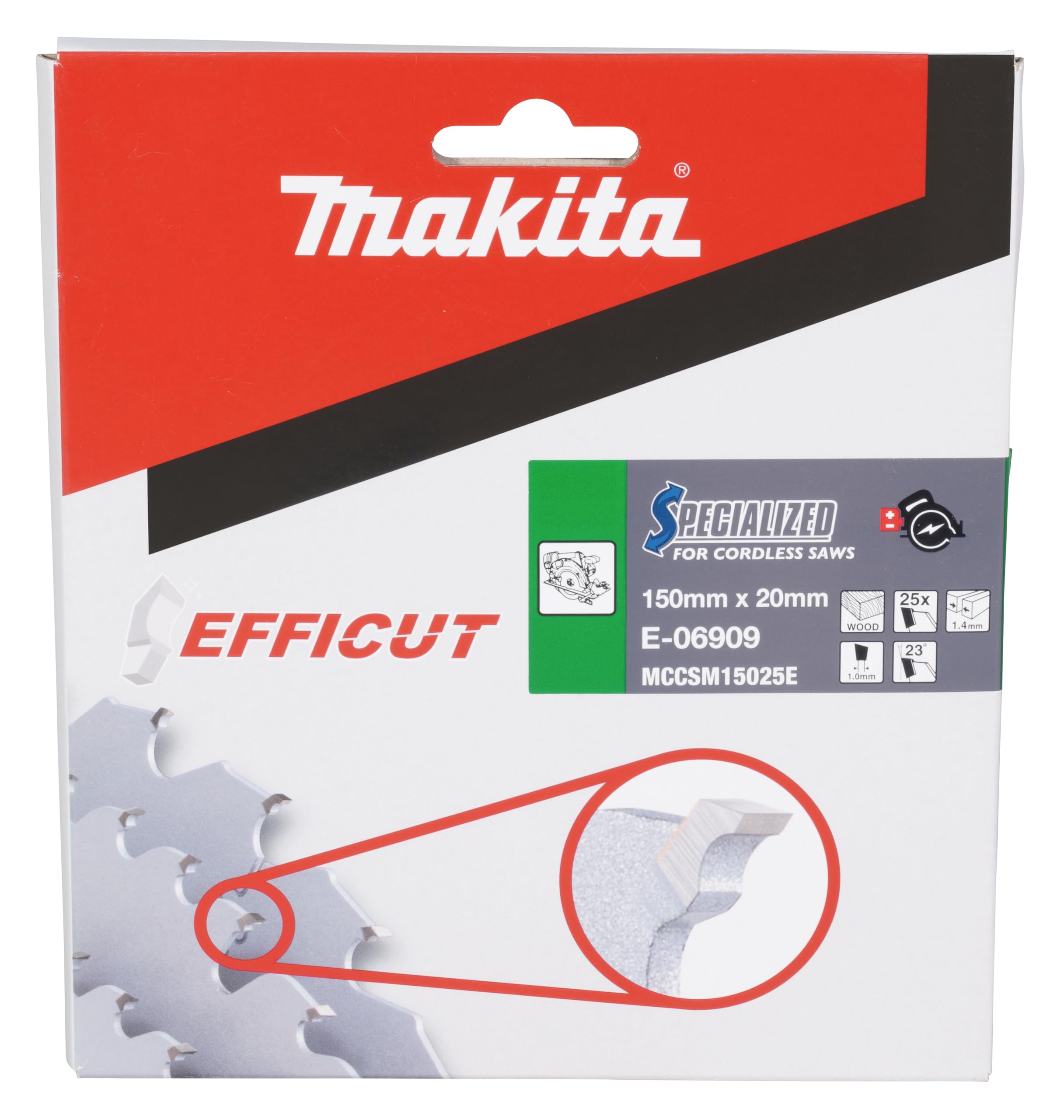 Makita Brzeszczot piły Efficut drewno do akumulatorowych pił tarczowych ręcznych (150 x 1,4 x 20 mm, 25 zębów) E-06909