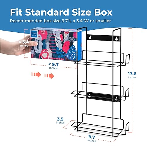 Miniatura 10 de FMP Brands Soporte doble para guantes para montaje en pared, soporte de caja de guantes desechables para servilletas, organizador de metal duradero