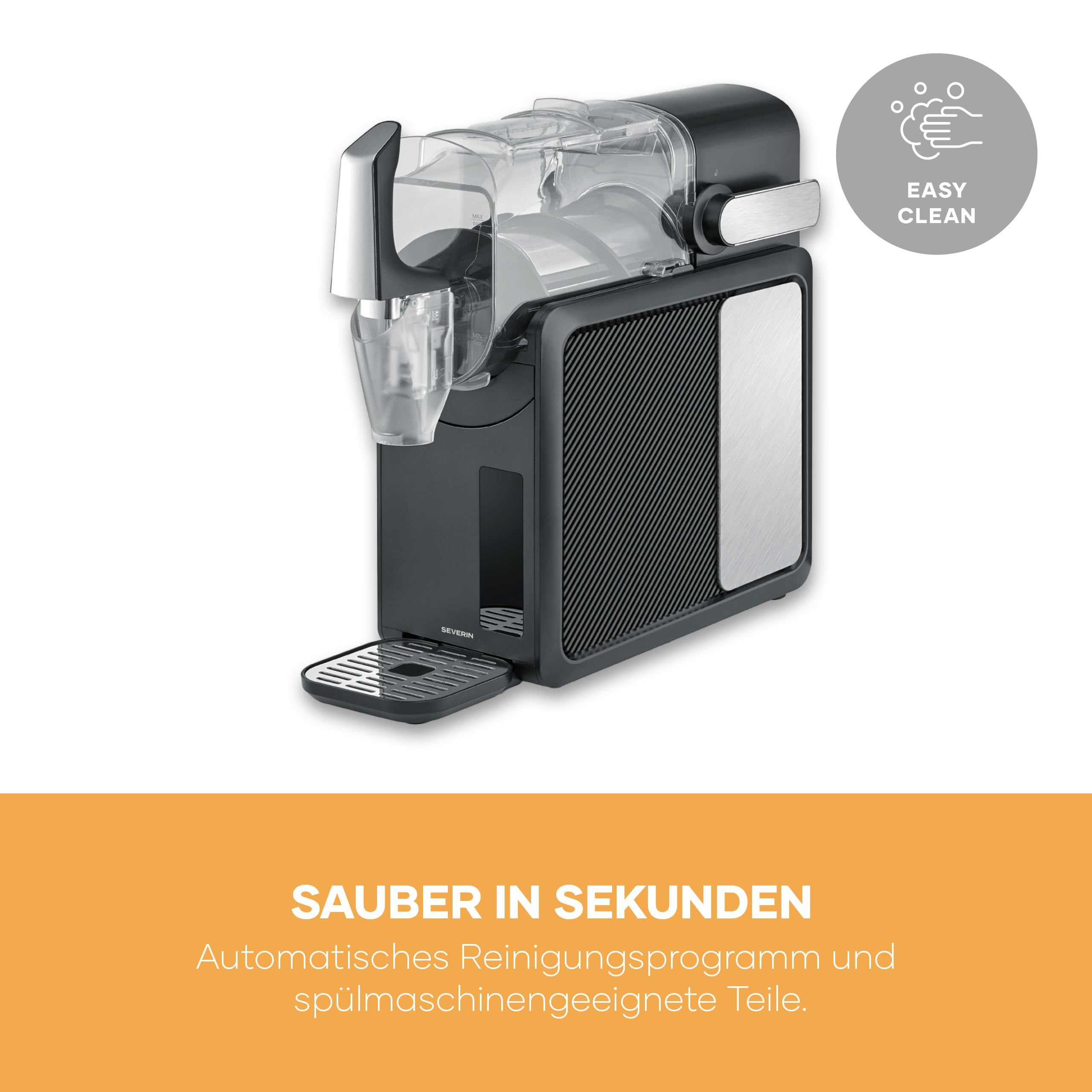 Severin Slush-Eis-Maschine für zu Hause, Eis-Cocktails, Frappé, Milchshakes, 15 min Technologie, Ice-Maker, 5 Programme, ohne Eis, automatische Reinigung, 2L, S-Slush, schwarz, silber, EZ 7410